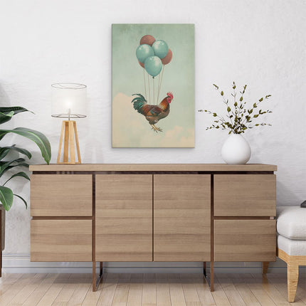 Canvas schilderij interieur Haan ​​Die met Ballonnen Vliegt