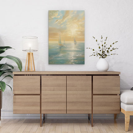 Canvas schilderij interieur Zeilboten in de Oceaan bij Zonsondergang
