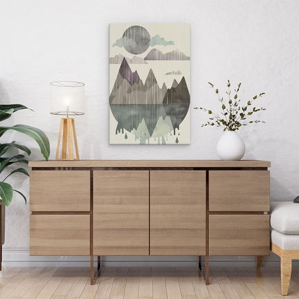 Canvas schilderij interieur De Bergen Regenen en Er is een Meer op de Achtergrond
