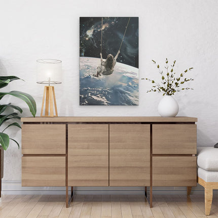 Canvas schilderij interieur Meisje Swingend op een Schommel in de Ruimte