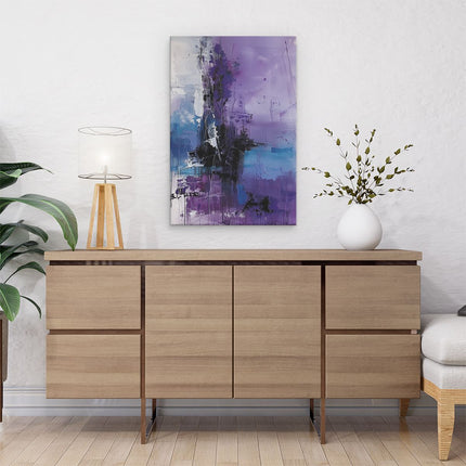 Canvas schilderij interieur Abstract Kunstwerk met Paarse en Zwarte Kleuren