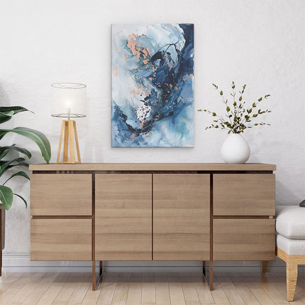 Canvas schilderij interieur Abstract Kunstwerk met Blauwe en Koperen Spatten