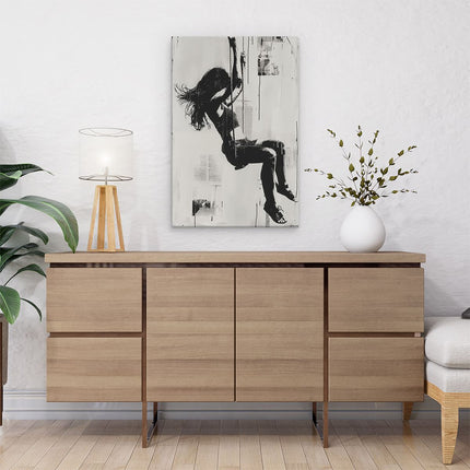 Canvas schilderij interieur Vrouw Swingen op een Schommel