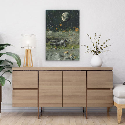Canvas schilderij interieur Astronaut die op de Grond ligt met Bloemen