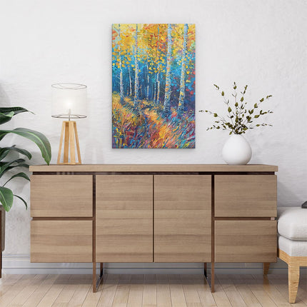Canvas schilderij interieur Kunstwerk van Berkenbomen in de Herfst