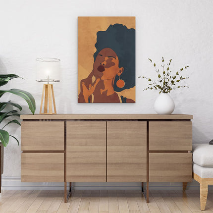 Canvas schilderij interieur Vrouw met een Afro en een Ring aan haar Vinger