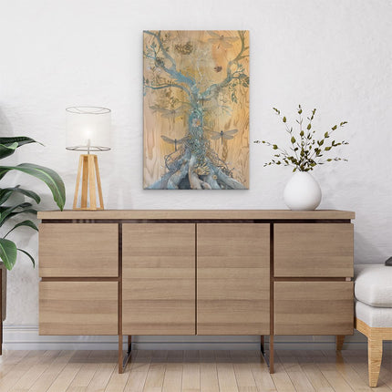 Canvas schilderij interieur Afbeelding van een Boom met Libellen Erop