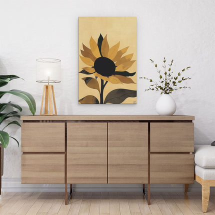 Canvas schilderij interieur Zonnebloem op een Beige Achtergrond