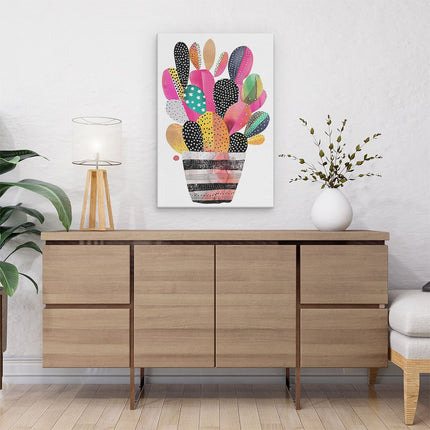 Canvas schilderij interieur Kleurrijke Cactus in een Pot