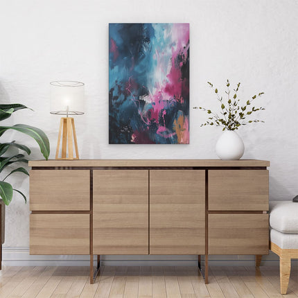 Canvas schilderij interieur Abstract Kunstwerk met Roze, Blauwe en Zwarte Kleuren