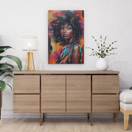 Canvas schilderij interieur Afrikaanse Vrouw met Afrohaar