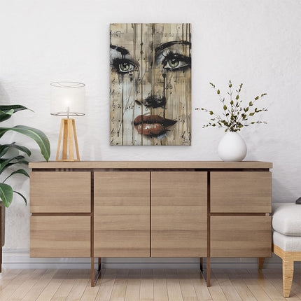 Canvas schilderij interieur Kunstwerk van een Vrouw met Muzieknoten op haar Gezicht