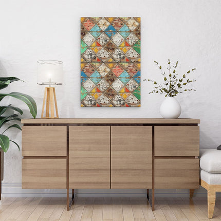 Canvas schilderij interieur Kleurrijke Houten Planken op een Muur