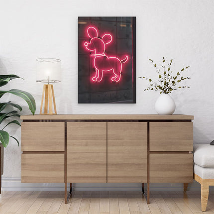 Canvas schilderij interieur Neonbord met een Hond Erop