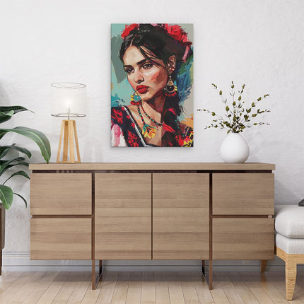 Canvas schilderij interieur Mexicaanse Vrouw in een Mexicaanse Jurk