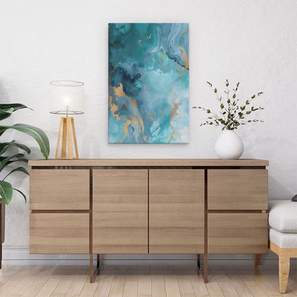 Canvas schilderij interieur Blauw en Goud Abstract Kunstwerk