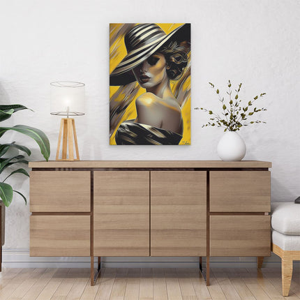 Canvas schilderij interieur Vrouw in een Hoed
