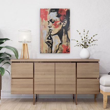 Canvas schilderij interieur Vrouw met haar Hand op haar Kin
