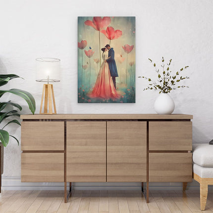 Canvas schilderij interieur Paar Kussen voor Bloemen