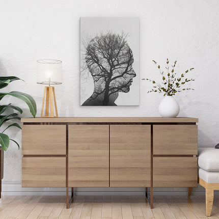Canvas schilderij interieur Silhouet van een Man met een Boom in zijn Hoofd