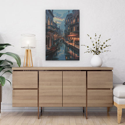 Canvas schilderij interieur Gondels op een Kanaal in Venetië