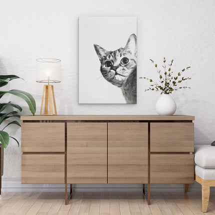 Canvas schilderij interieur Zwart Wit Tekening van een Kat