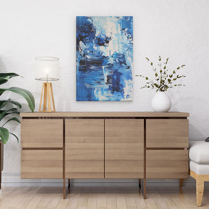 Canvas schilderij interieur Abstract Kunstwerk met Blauwe en Witte Verf