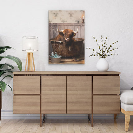 Canvas schilderij interieur Koe Neemt een Bad in een Badkuip