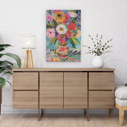 Canvas schilderij interieur Kleurrijke Bloemen in een Vaas