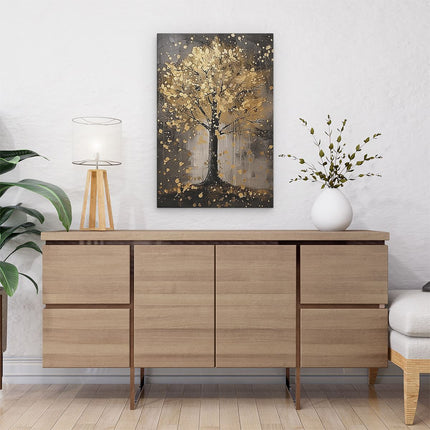 Canvas schilderij interieur Kunstwerk van een Boom met Bladgoud