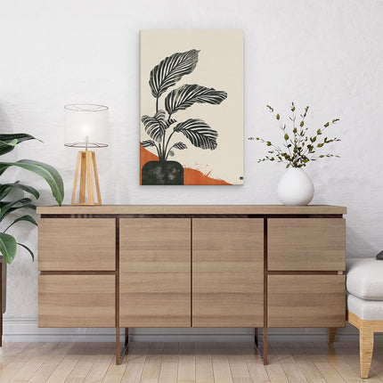 Canvas schilderij interieur Zwart Wit Tekening van een Plant in een Pot