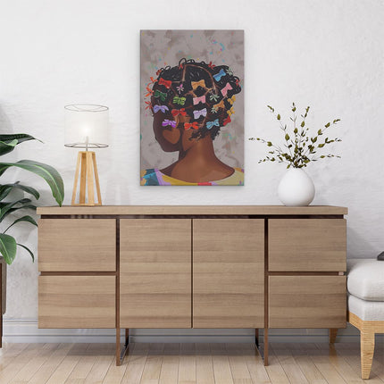 Canvas schilderij interieur Meisje met Strikken in haar Haar