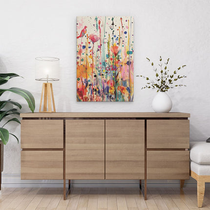 Canvas schilderij interieur Kleurrijk Kunstwerk met Vogels en Bloemen