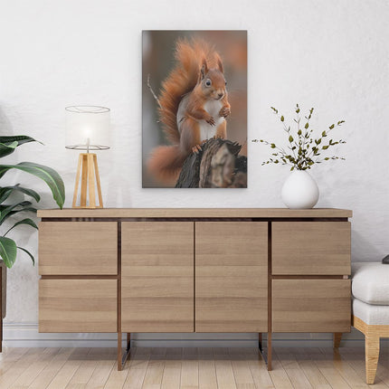 Canvas schilderij interieur Rode Eekhoorn Zittend op een Boomstronk