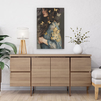 Canvas schilderij interieur Vrouw met Lang haar en Vlinders