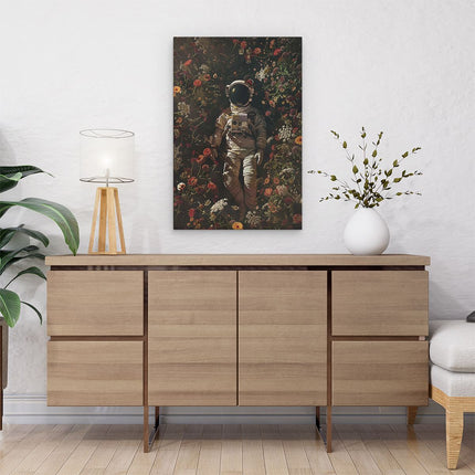 Canvas schilderij interieur Astronaut Omringd door Bloemen