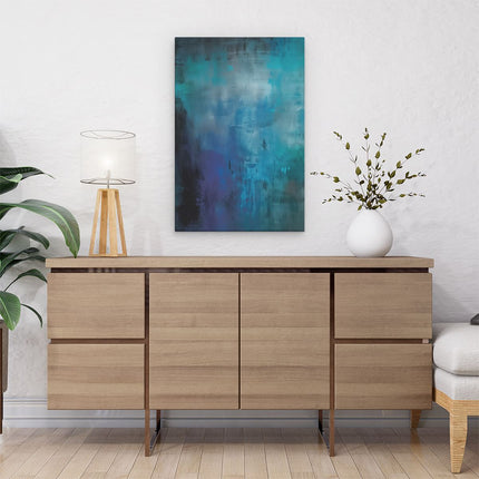 Canvas schilderij interieur Abstract Kunstwerk met Blauwe en Zwarte Kleuren