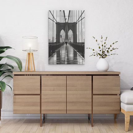 Canvas schilderij interieur Persoon die op de Brooklyn Bridge loopt in de Regen