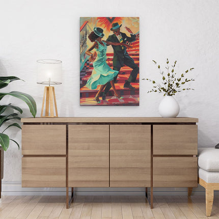 Canvas schilderij interieur Paar Dansen op een Trap