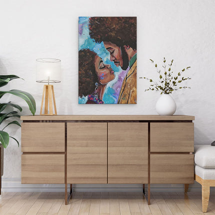 Canvas schilderij interieur Kunstwerk van een Man en een Vrouw die Elkaar Kussen