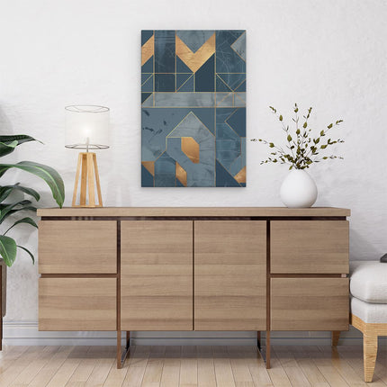 Canvas schilderij interieur Blauw en Goud Geometrisch Patroon