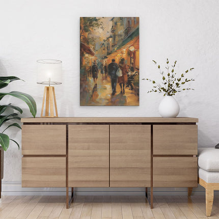 Canvas schilderij interieur Kunstwerk van Mensen die door een Straat Lopen