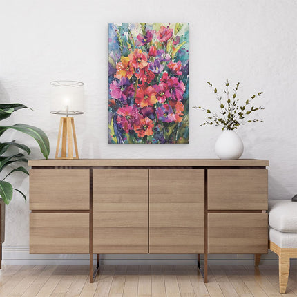 Canvas schilderij interieur Kleurrijke Bloemen in een Aquarelkunstwerk