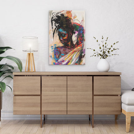 Canvas schilderij interieur Kleurrijk Kunstwerk van een Vrouw