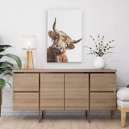 Canvas schilderij interieur Kunstwerk van een Koe met Hoorns