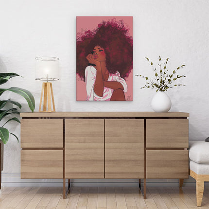 Canvas schilderij interieur Zwarte Vrouw met een Krullende Afro