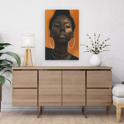Canvas schilderij interieur Zwarte Vrouw met Oorringen