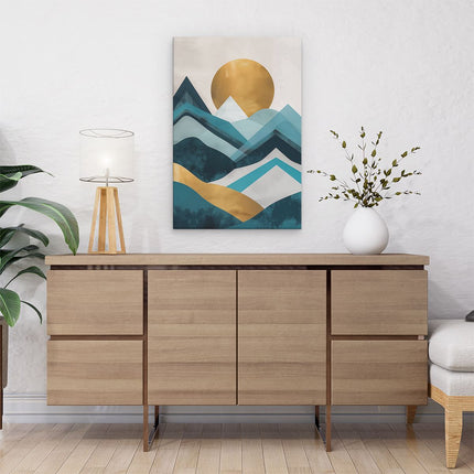 Canvas schilderij interieur De Bergen zijn Blauw en Goud