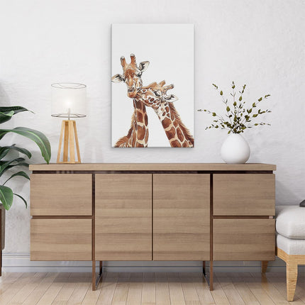 Canvas schilderij interieur Twee Giraffen die Elkaar Knuffelen