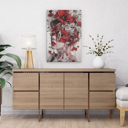 Canvas schilderij interieur Vrouw met Rode Bloemen op haar Hoofd